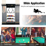 Wall-Mounted Pine Wood Billiards Pool Cue Rack with Shelves