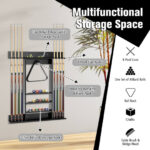 Wall-Mounted Pine Wood Billiards Pool Cue Rack with Shelves