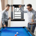 Wall-Mounted Pine Wood Billiards Pool Cue Rack with Shelves