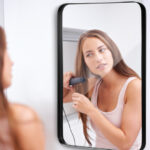 Wall-Mounted Rectangular Mirror with Metal Frame Rounded Corners