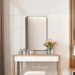 Wall-Mounted Rectangular Mirror with Metal Frame Rounded Corners