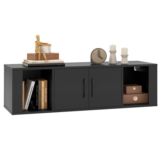 Floating Wall Mounted 2 Door Desk Hutch with Storage Shelves 4 Floating Wall Mounted 2 Door Desk Hutch with Storage Shelves - Image 4