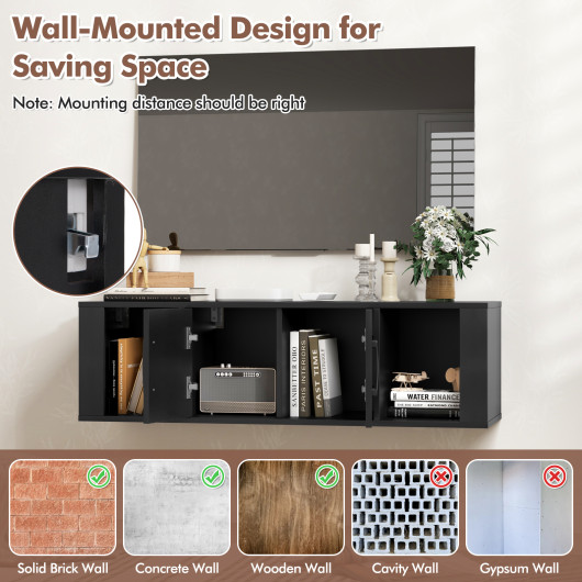 Floating Wall Mounted 2 Door Desk Hutch with Storage Shelves 6 Floating Wall Mounted 2 Door Desk Hutch with Storage Shelves - Image 6