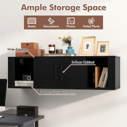Floating Wall Mounted 2 Door Desk Hutch with Storage Shelves 7 Floating Wall Mounted 2 Door Desk Hutch with Storage Shelves - Image 7