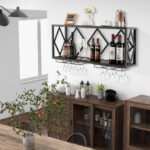 Wall Mounted Wine Rack with Shelf for 39 Bottles and Glasses 9 Wall Mounted Wine Rack with Shelf for 39 Bottles and Glasses