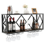 Wall Mounted Wine Rack with Shelf for 39 Bottles and Glasses 10 Wall Mounted Wine Rack with Shelf for 39 Bottles and Glasses