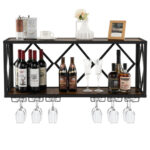 Wall Mounted Wine Rack with Shelf for 39 Bottles and Glasses 11 Wall Mounted Wine Rack with Shelf for 39 Bottles and Glasses