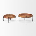 Wally Round Medium Brown Wood w/ Matte Black Metal Stand Trays