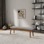 Gray Fabric Upholstered Mid-Century Modern Bench with Tufted Design 8 Gray Fabric Upholstered Mid-Century Modern Bench with Tufted Design