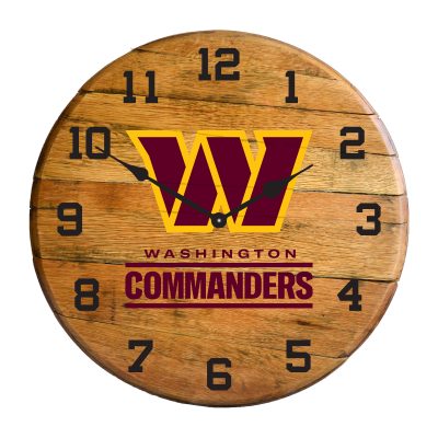 Washington Commanders Oak Barrel Clock Officially Licensed NFL Made in USA