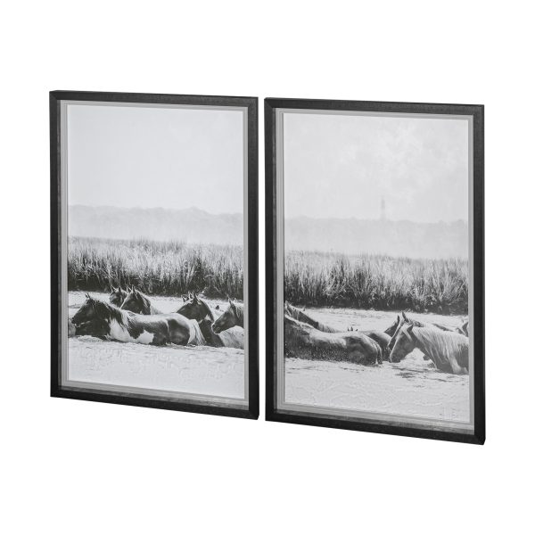 Water Horses III 1 by PH Burchett a Hand Embelished Textured Framed Art Print Matted under Glass