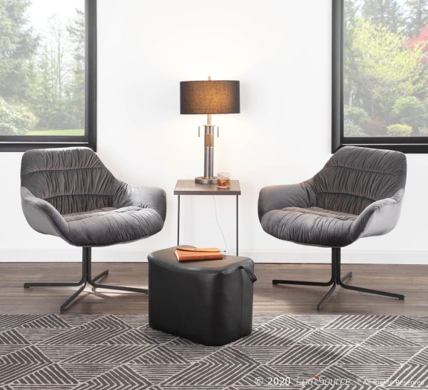 Wayne Contemporary Swivel Lounge Chair Black Metal Grey Velvet 1