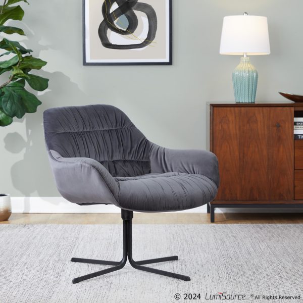 Wayne Contemporary Swivel Lounge Chair Black Metal Grey Velvet 2
