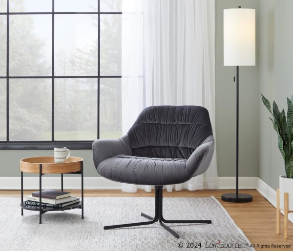 Wayne Contemporary Swivel Lounge Chair Black Metal Grey Velvet 3