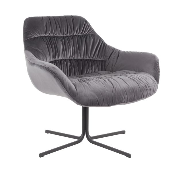Wayne Contemporary Swivel Lounge Chair Black Metal Grey Velvet 4