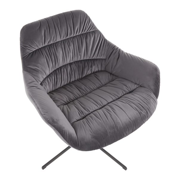 Wayne Contemporary Swivel Lounge Chair Black Metal Grey Velvet 9