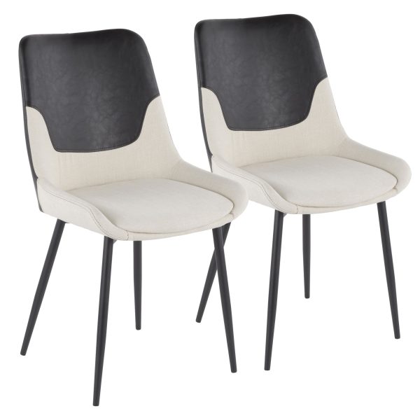 Wayne Industrial Cream Fabric Black Faux Leather Chairs Set of 2 2