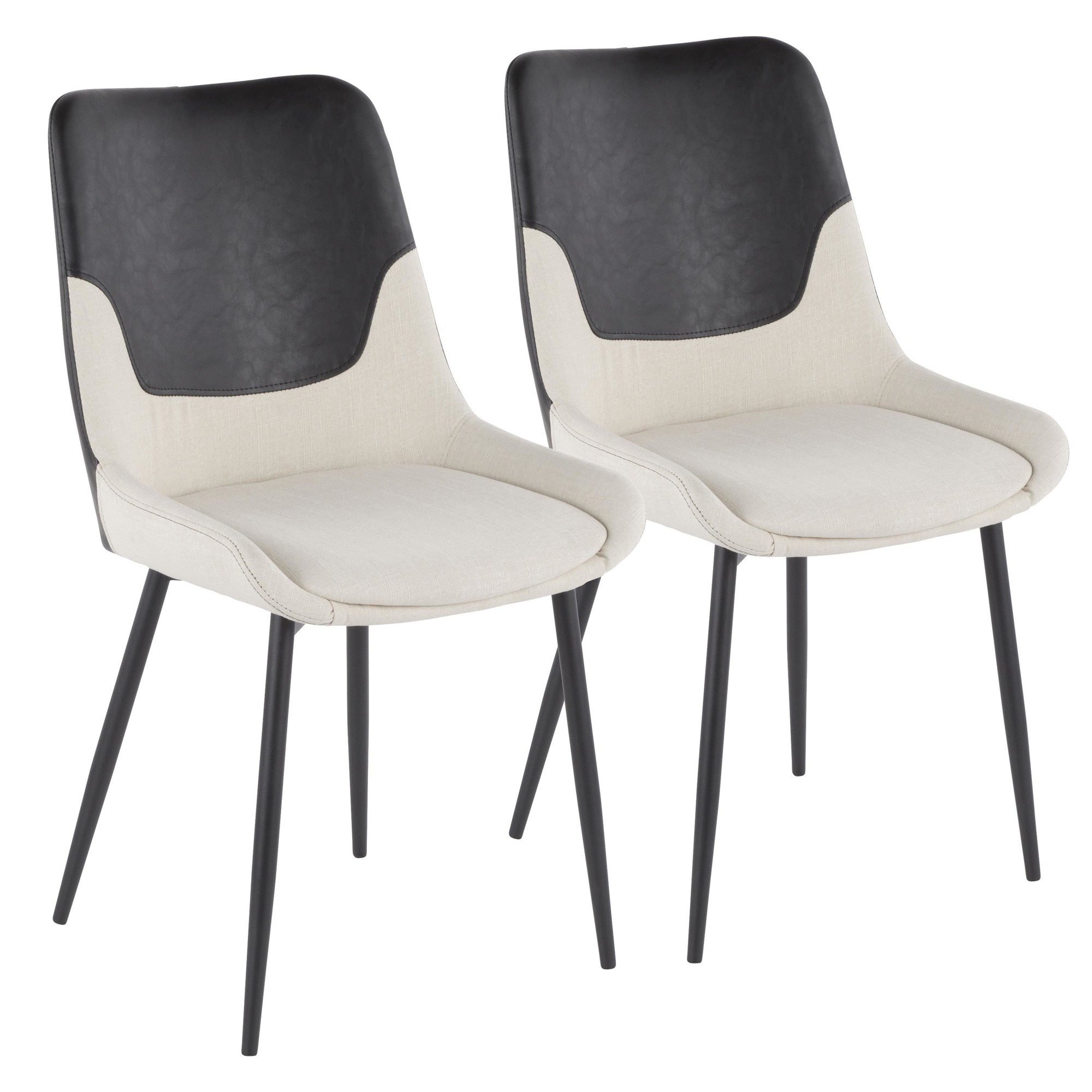 Wayne Industrial Cream Fabric Black Faux Leather Chairs (Set of 2) 3 Wayne Industrial Cream Fabric Black Faux Leather Chairs (Set of 2) - Image 3