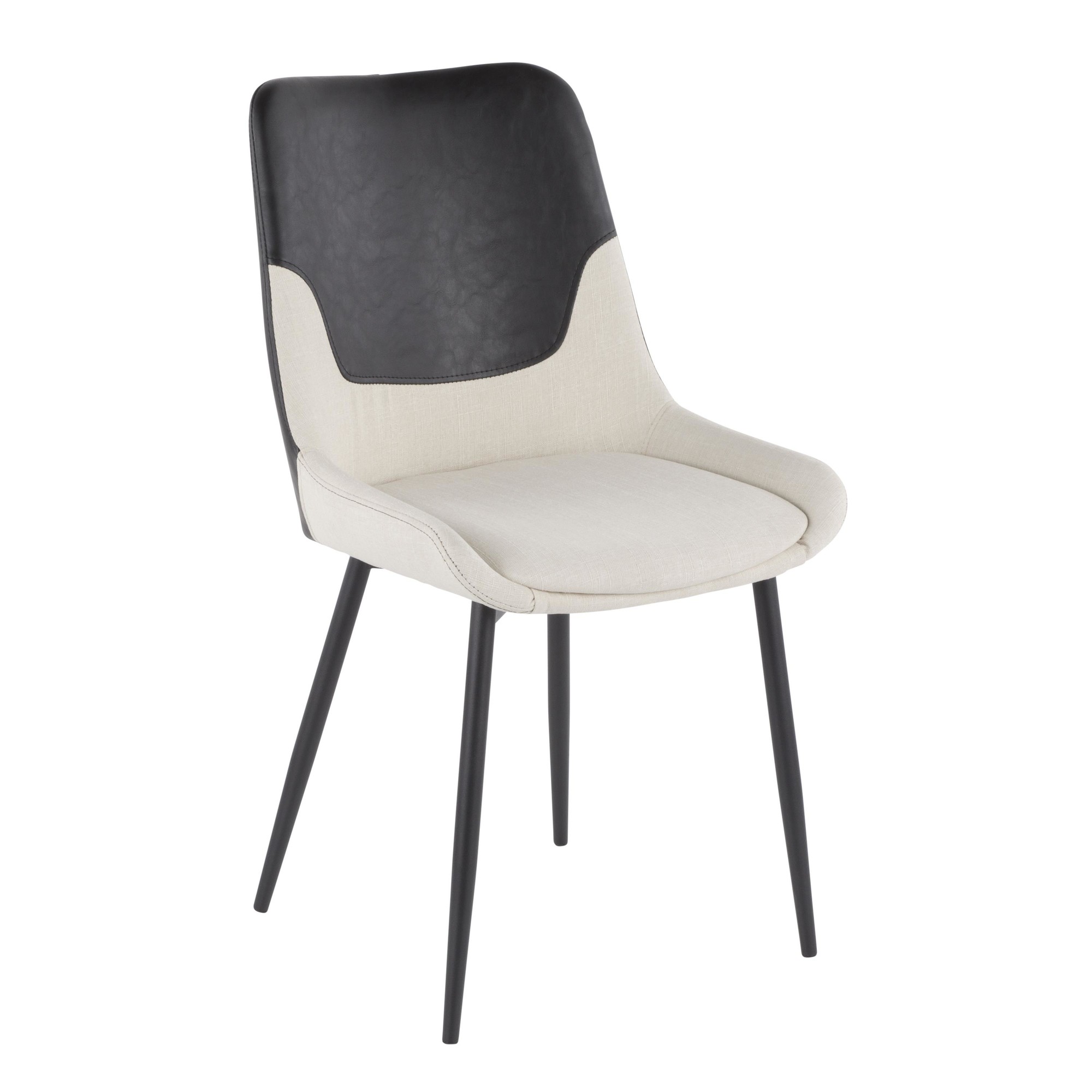Wayne Industrial Cream Fabric Black Faux Leather Chairs (Set of 2) 4 Wayne Industrial Cream Fabric Black Faux Leather Chairs (Set of 2) - Image 4