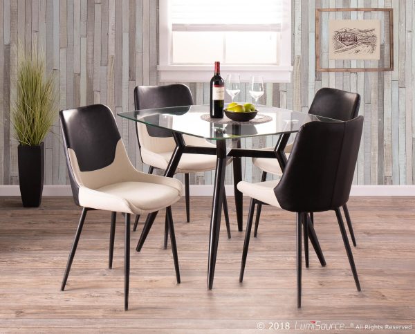 Wayne Industrial Cream Fabric Black Faux Leather Chairs Set of 2