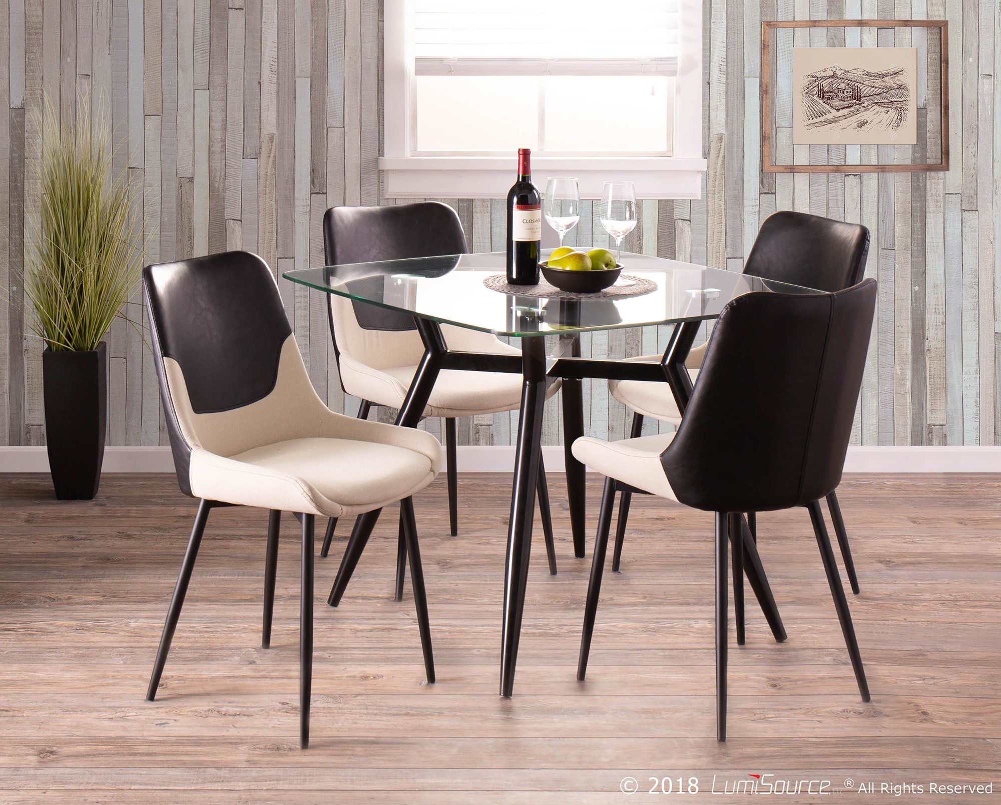 Wayne Industrial Cream Fabric Black Faux Leather Chairs (Set of 2) 1 Wayne Industrial Cream Fabric Black Faux Leather Chairs (Set of 2)