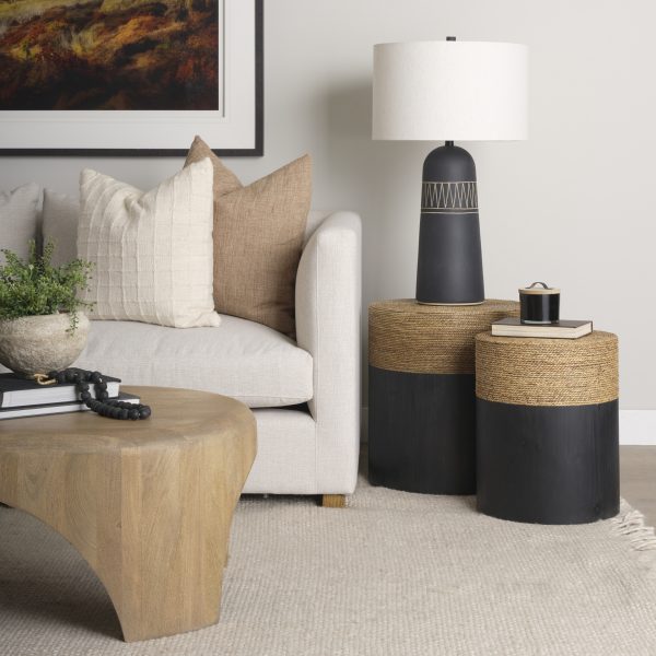 Wenopa Matte Black Wood w Natural Jute Accent Tables 1
