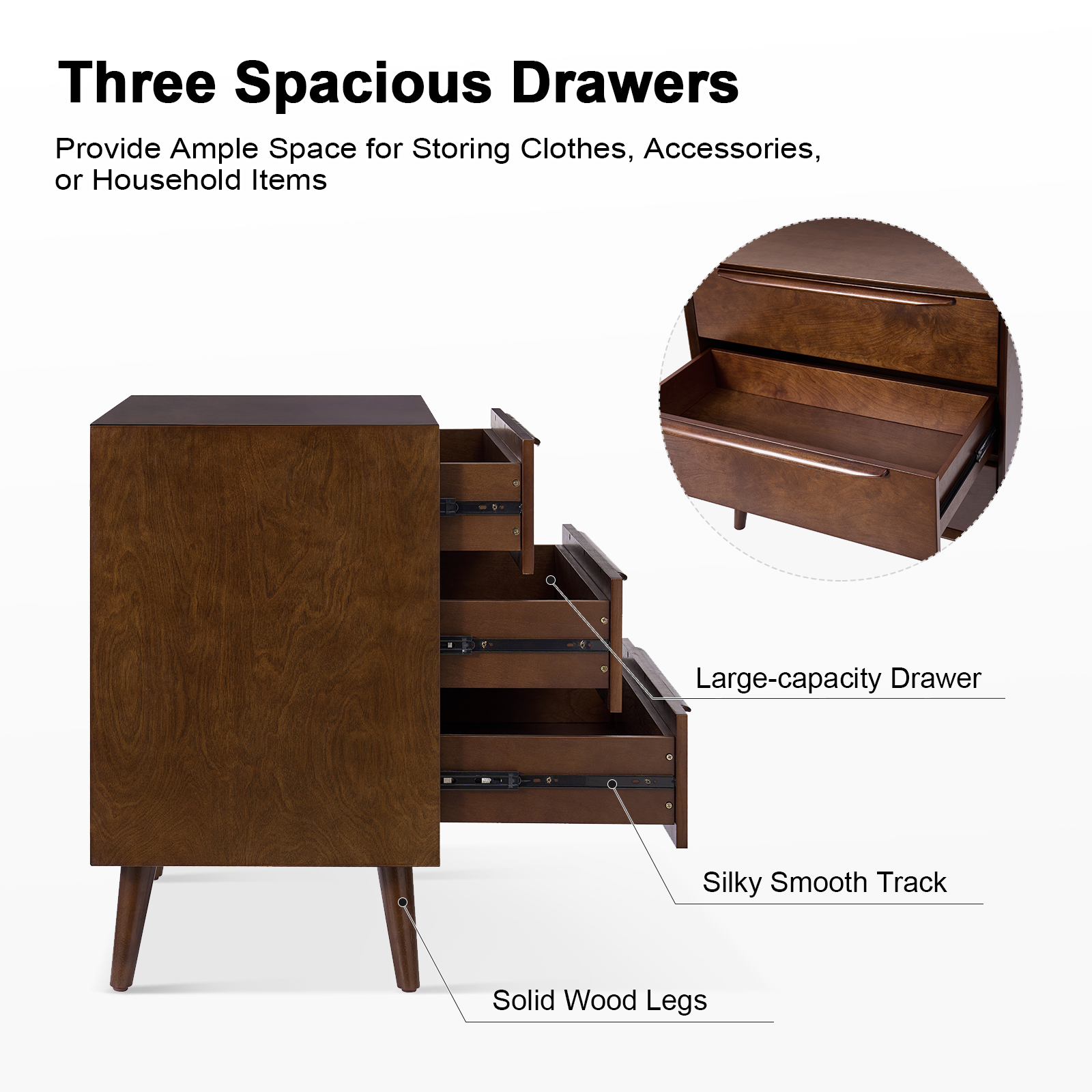 Werner Acorn Mid-Century Modern 3-Drawer Accent Chest 4 Werner Acorn Mid-Century Modern 3-Drawer Accent Chest - Image 4