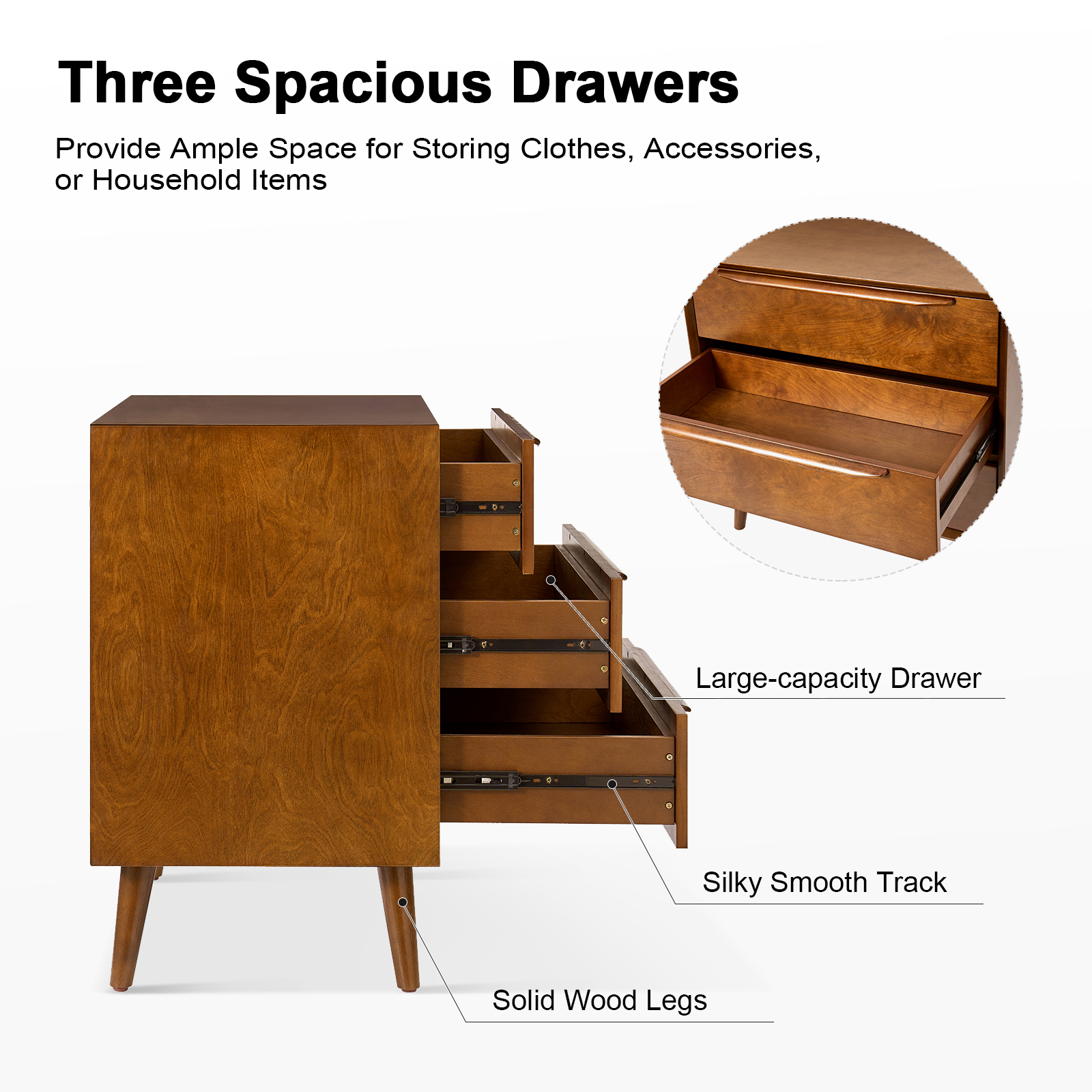 Werner Acorn Mid-Century Modern 3 Drawer Accent Chest 4 Werner Acorn Mid-Century Modern 3 Drawer Accent Chest - Image 4