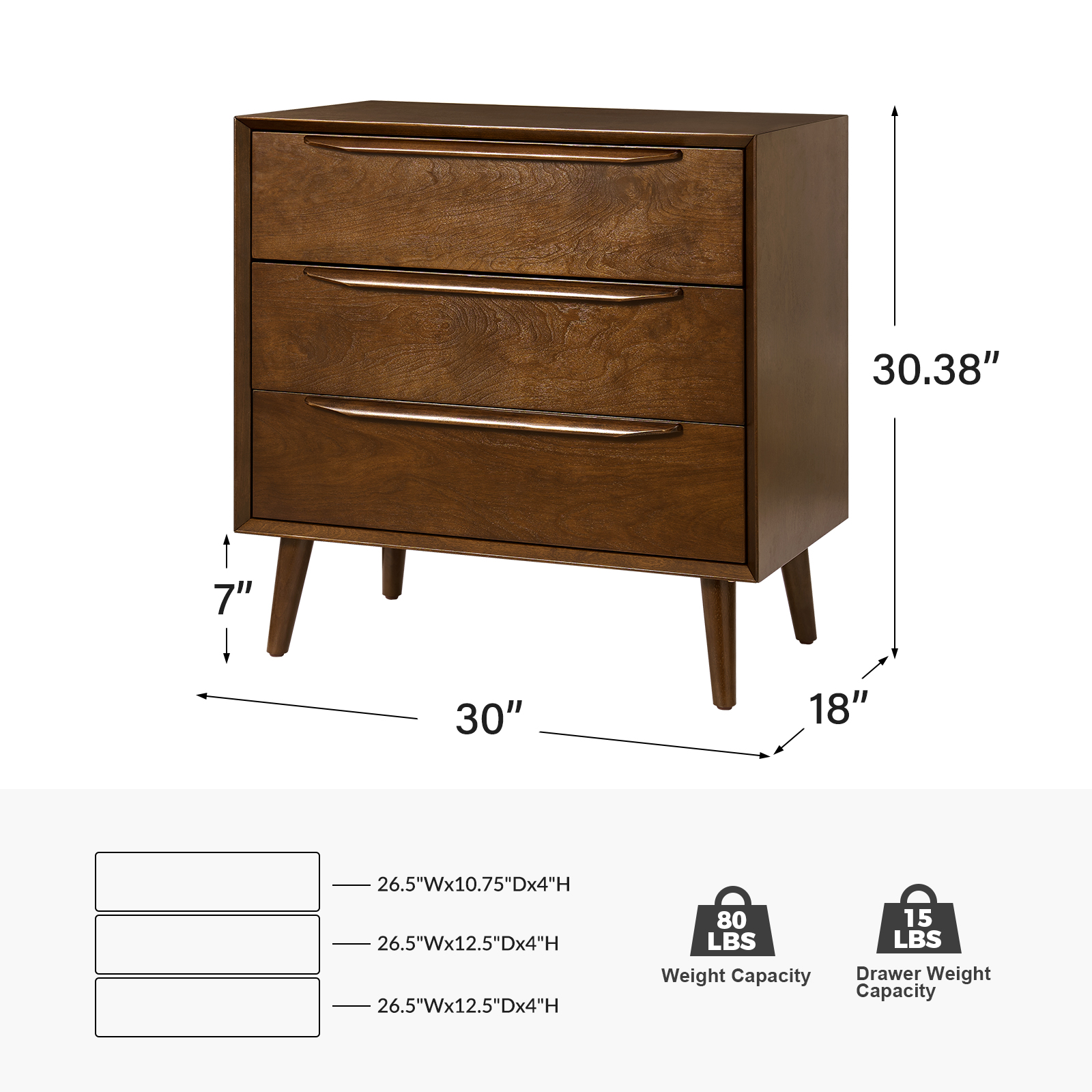 Werner Acorn Mid-Century Modern 3-Drawer Accent Chest 5 Werner Acorn Mid-Century Modern 3-Drawer Accent Chest - Image 5