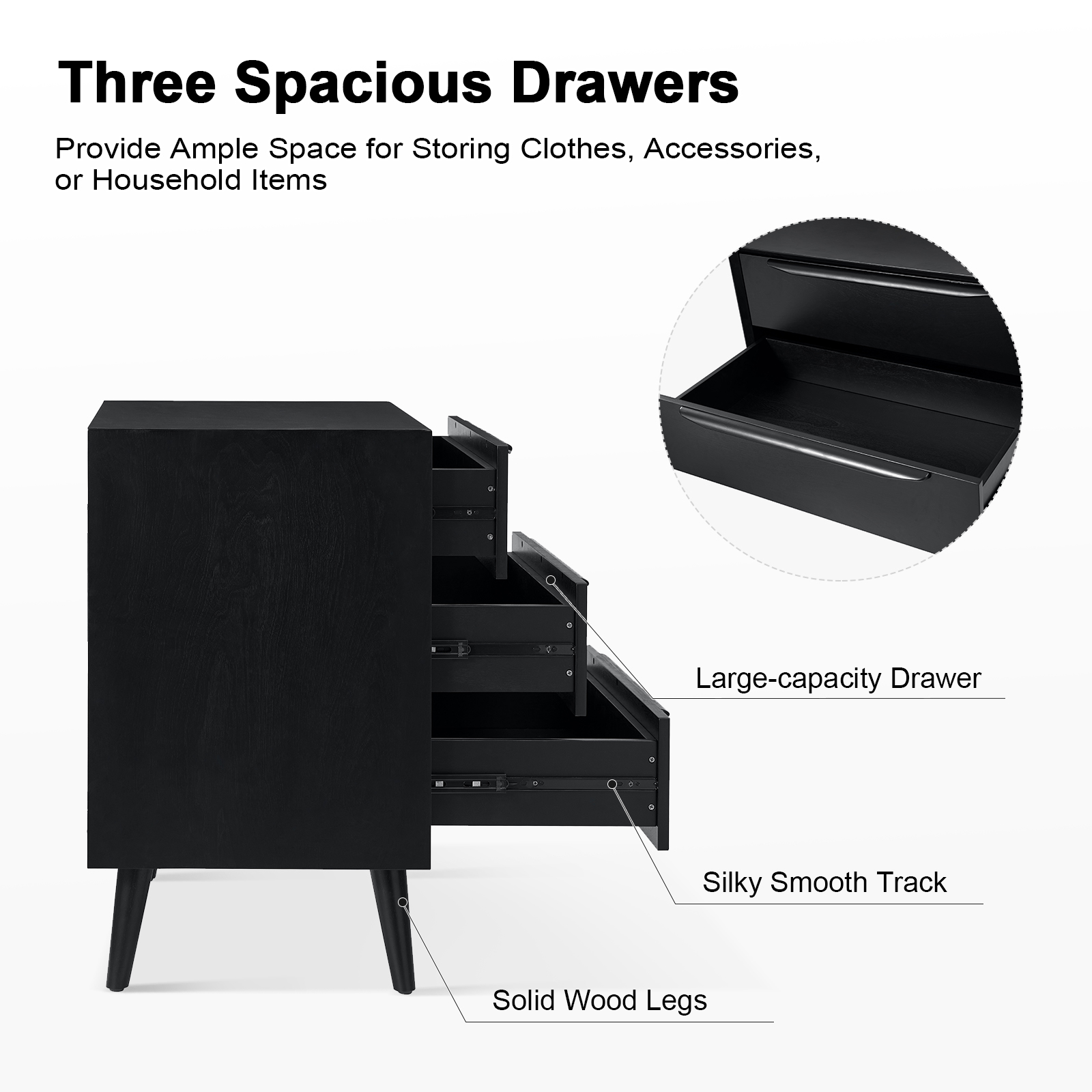 Werner Black Mid-Century Modern 3 Drawer Accent Chest 4 Werner Black Mid-Century Modern 3 Drawer Accent Chest - Image 4