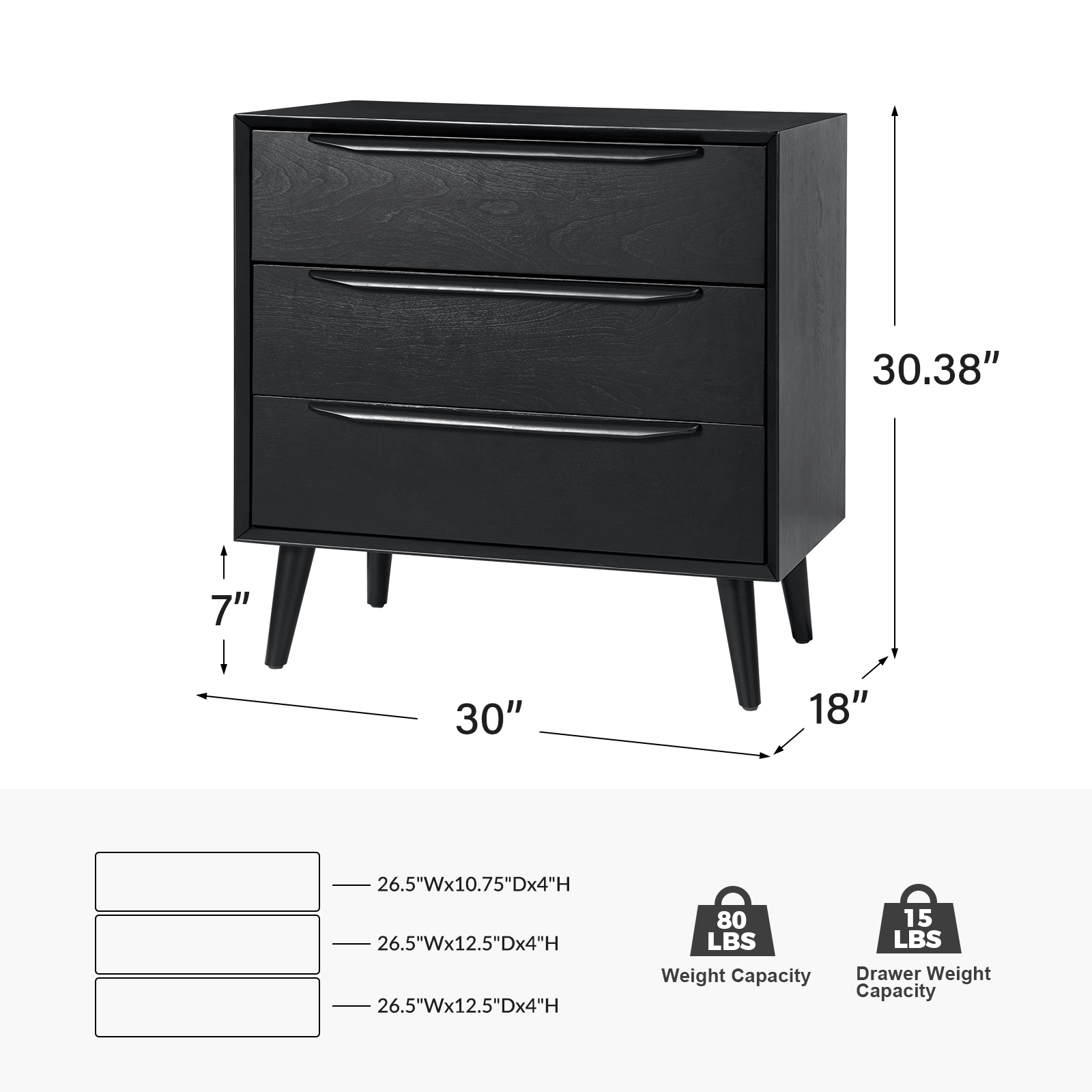 Werner Black Mid-Century Modern 3 Drawer Accent Chest 5 Werner Black Mid-Century Modern 3 Drawer Accent Chest - Image 5