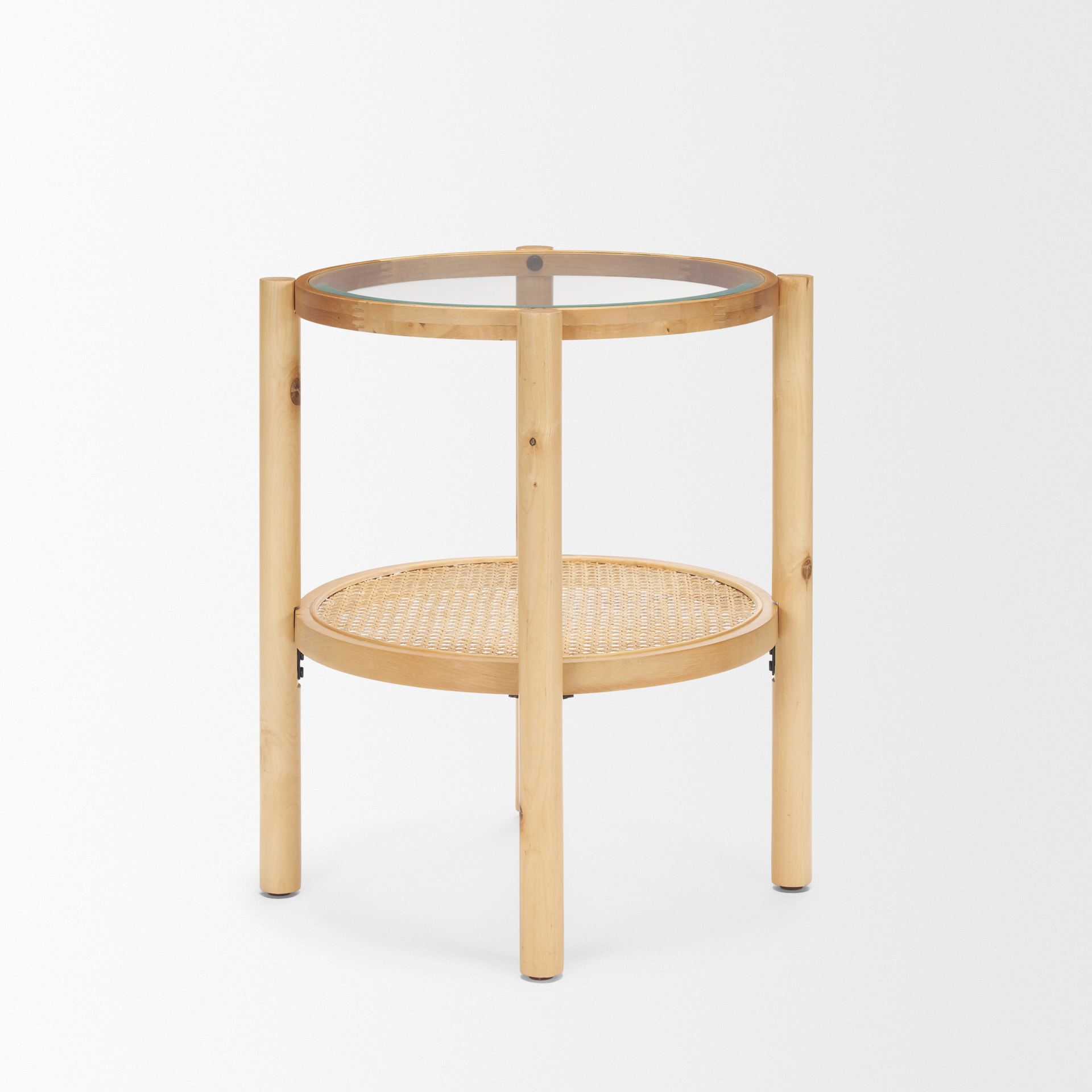 Weslyn Solid Light Brown Wood and Glass Top w/ Cane Side Table 4 Weslyn Solid Light Brown Wood and Glass Top w/ Cane Side Table - Image 4