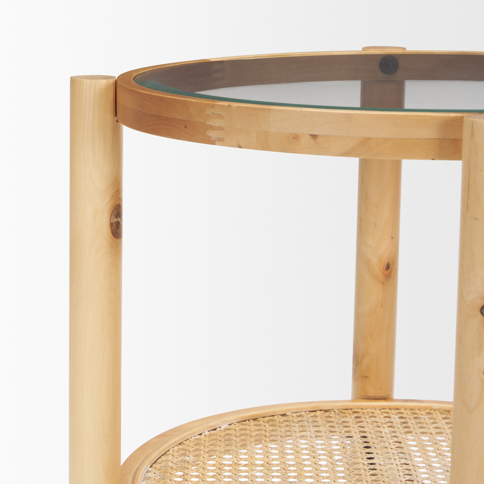 Weslyn Solid Light Brown Wood and Glass Top w/ Cane Side Table 7 Weslyn Solid Light Brown Wood and Glass Top w/ Cane Side Table - Image 7