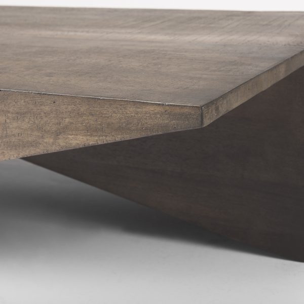 West 55L x 32W x 14H Medium Brown Wooden Angled Coffee Table 9