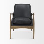 Westan Black Genuine Leather W/Medium Brown Wood Accent Chair