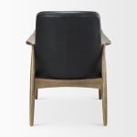 Westan Black Genuine Leather W/Medium Brown Wood Accent Chair
