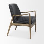 Westan Black Genuine Leather W/Medium Brown Wood Accent Chair