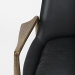 Westan Black Genuine Leather W/Medium Brown Wood Accent Chair