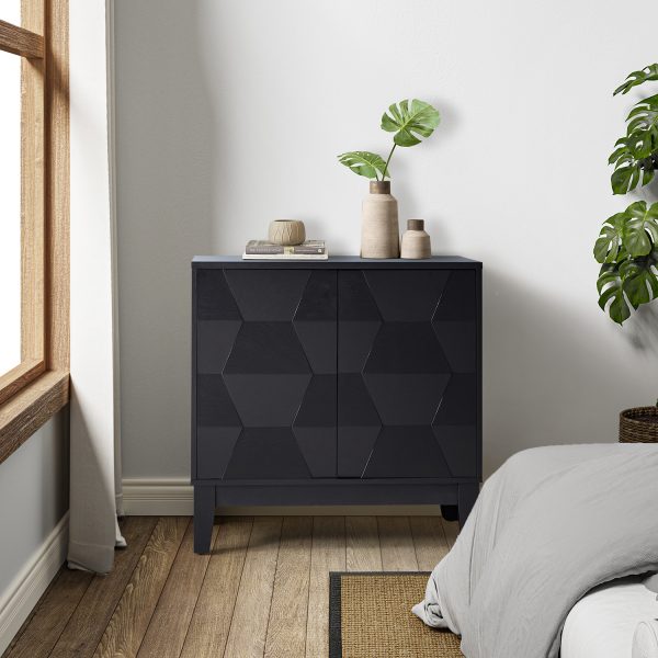 Whisnant Black Hexagon Door Push to Open Storage Cabinet 2