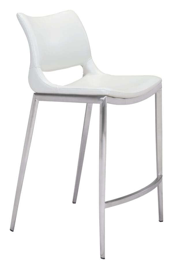 White Faux Leather Ergonomic Counter Stool with Footrest Set of 2 1