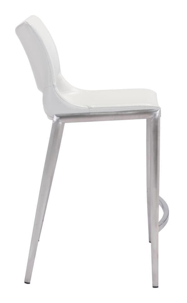 White Faux Leather Ergonomic Counter Stool with Footrest Set of 2 2
