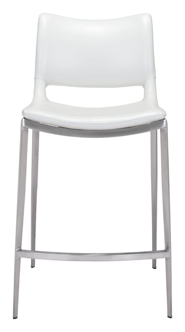 White Faux Leather Ergonomic Counter Stool with Footrest Set of 2 3