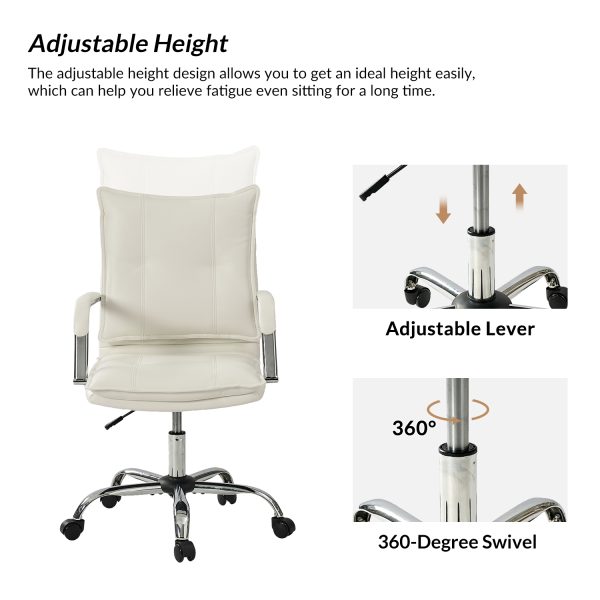 White Vegan Leather Wingback Tufted Adjustable Height Task Chair 2