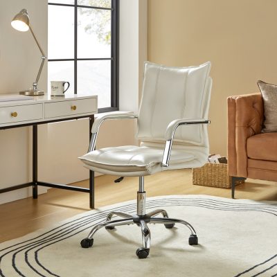 White Vegan Leather Wingback Tufted Adjustable Height Task Chair