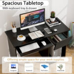 White Wooden Computer Desk with Keyboard Tray and Storage Shelves