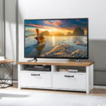 Modern White TV Stand with 2 Cabinets for 48-Inch TVs 9 Modern White TV Stand with 2 Cabinets for 48-Inch TVs
