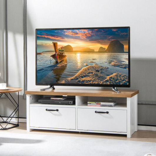 Modern White TV Stand with 2 Cabinets for 48-Inch TVs 2 Modern White TV Stand with 2 Cabinets for 48-Inch TVs - Image 2