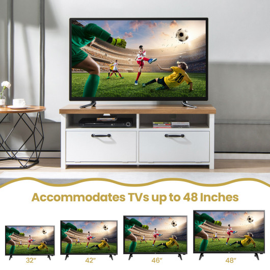 Modern White TV Stand with 2 Cabinets for 48-Inch TVs 3 Modern White TV Stand with 2 Cabinets for 48-Inch TVs - Image 3