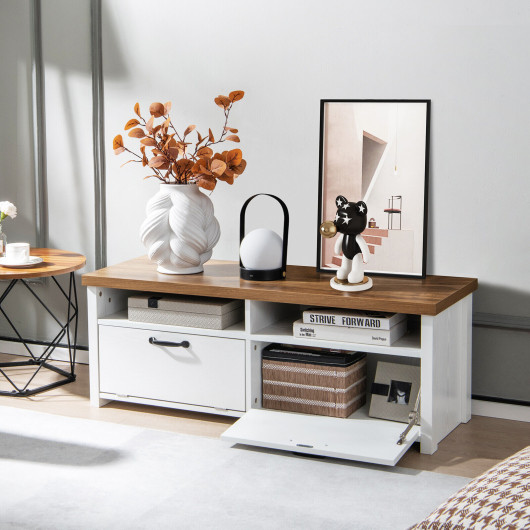 Modern White TV Stand with 2 Cabinets for 48-Inch TVs 6 Modern White TV Stand with 2 Cabinets for 48-Inch TVs - Image 6