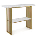 48 Inch Faux Marble Console Table with Gold Frame